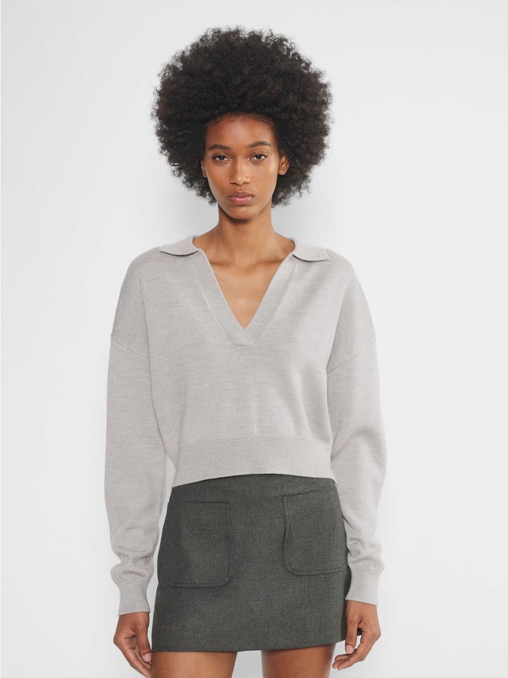 Aritzia Wilfred Clara Merino Wool Waist Sweater Size Small in Heather Grey